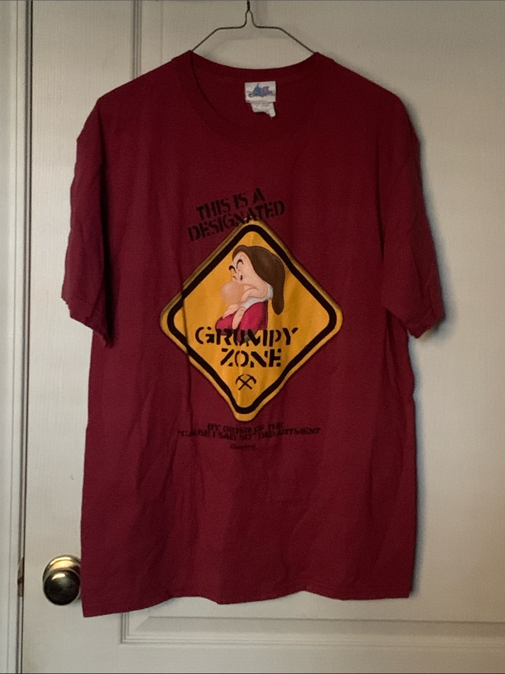 Disney Grumpy Zone Graphic Tee - Maroon with Yellow Print